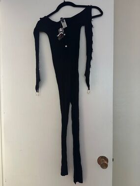 Hot Miami Styles Black Long Sleeve Jumpsuit with Button Accents